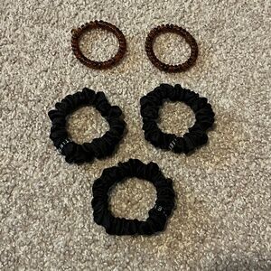 NWOT Set of 5 Small Teleties | 2 Tortoise, 3 Black Silk Scrunchies